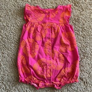 Pink & Orange Romper with Ruffle Sleeves & Legs